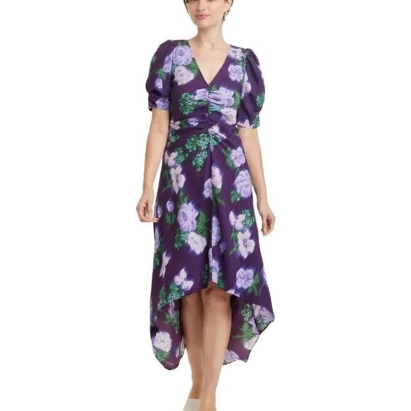 A New Day Floral High Low Ruched Short Sleeve Midi Dress NWT - Picture 1 of 6
